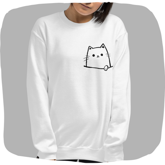 Pull en coton pré-rétréci durable – Motif de chat minimaliste