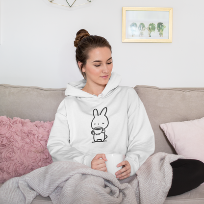 Sweat à capuche en coton durable "Pause Café" – Lapin avec tasse de café