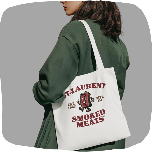 Sac tote en coton écolo - Imprimé smoked meat souvenir de Montréal