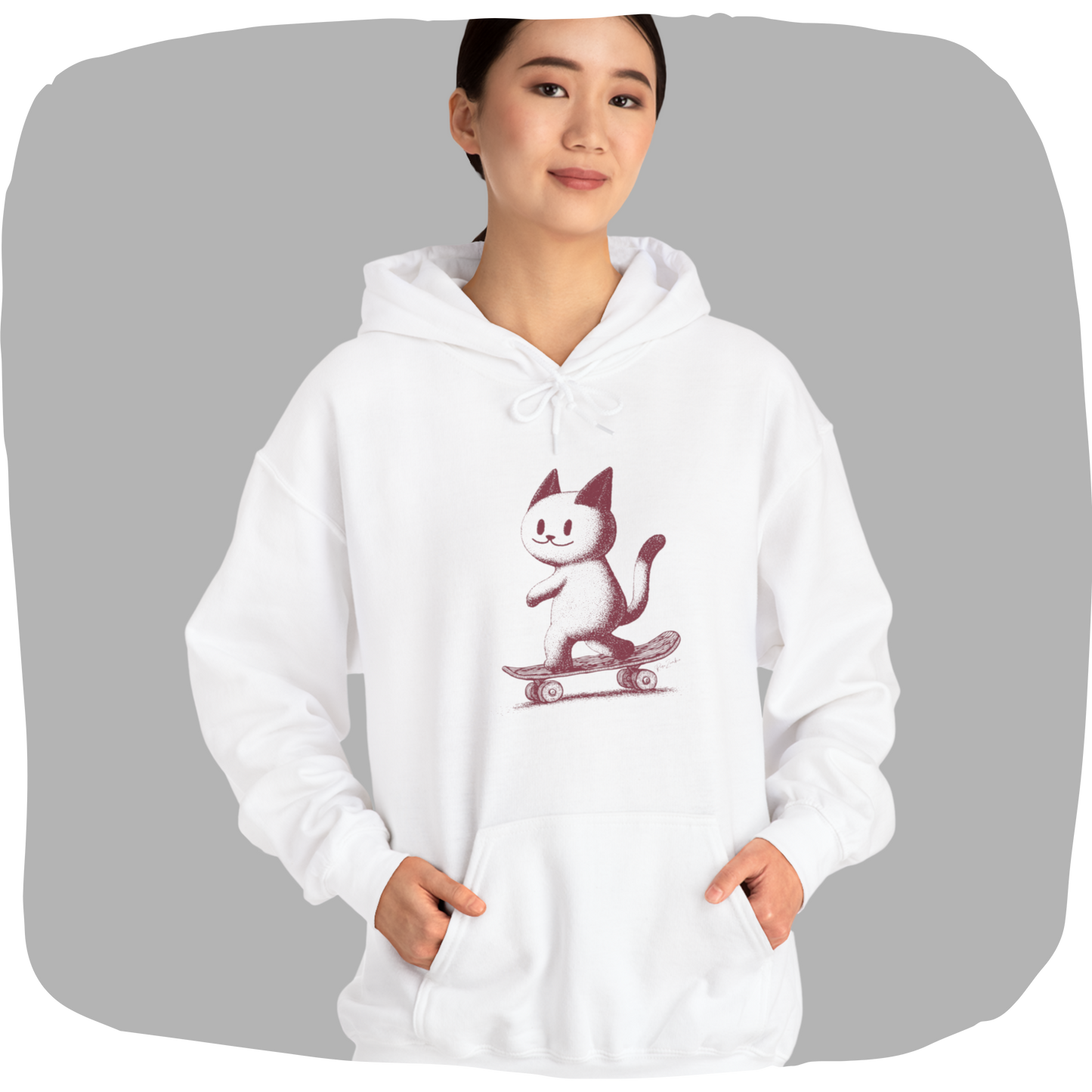 Sustainable Cotton Hoodie - Cat on Skateboard