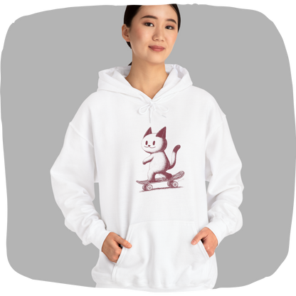 Sustainable Cotton Hoodie - Cat on Skateboard