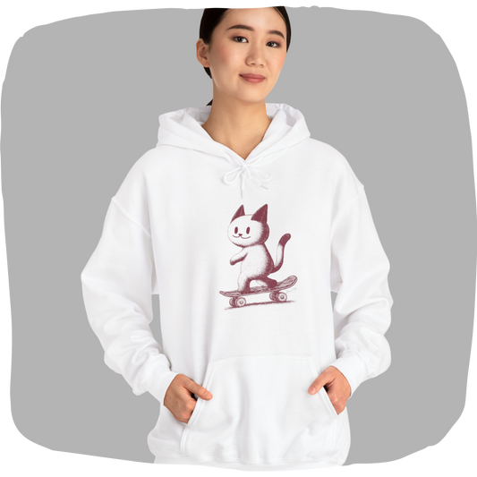 Sweat à capuche en coton durable – Chat sur planche à roulettes