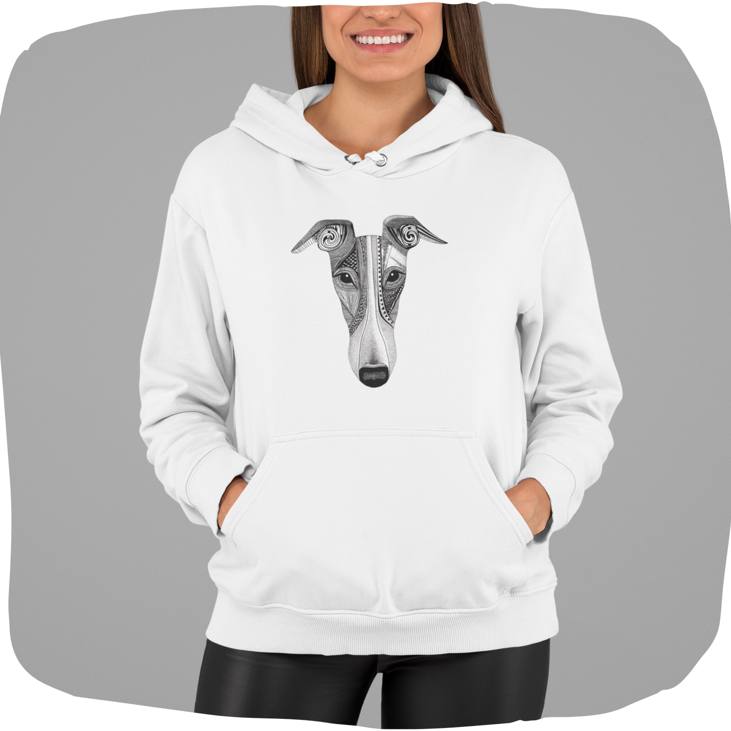 Sweat à capuche en coton bio - Chien en style sérigraphie