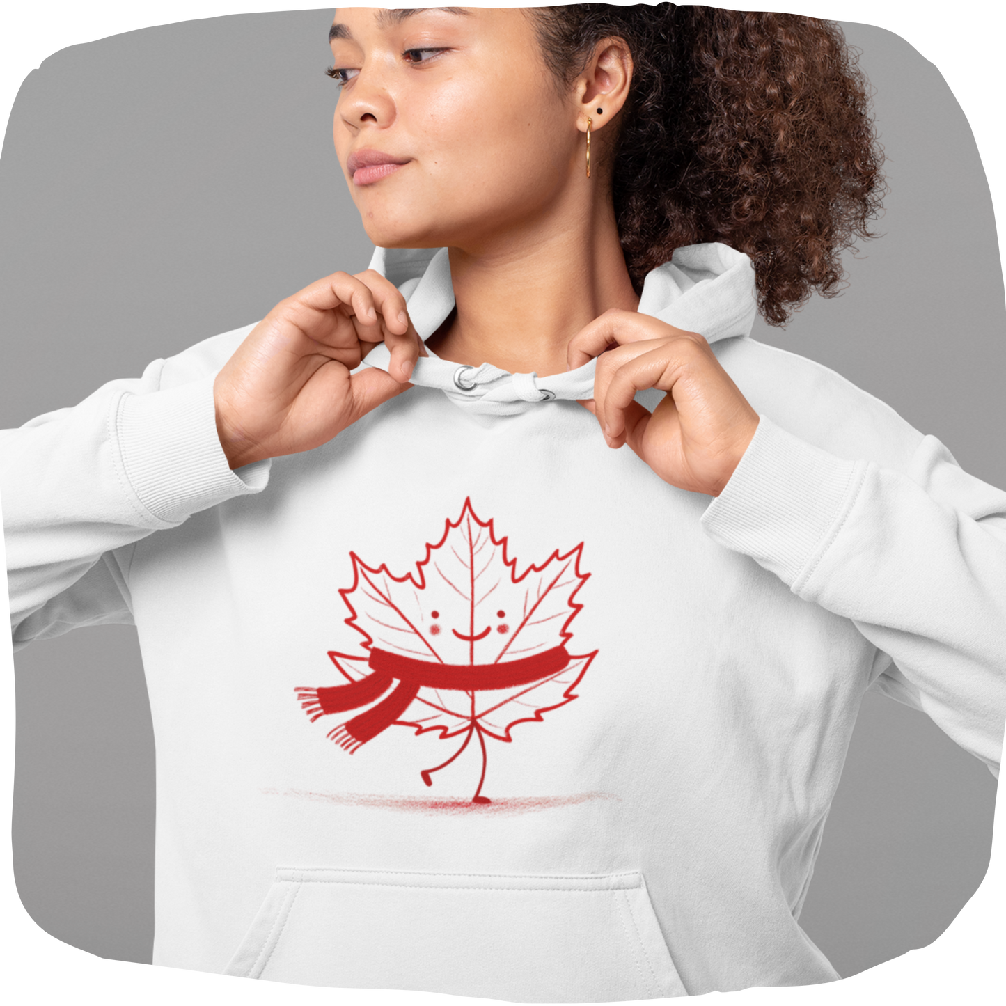 Sweatshirt à capuche en coton bio – Feuille d'érable enveloppé d'un foulard