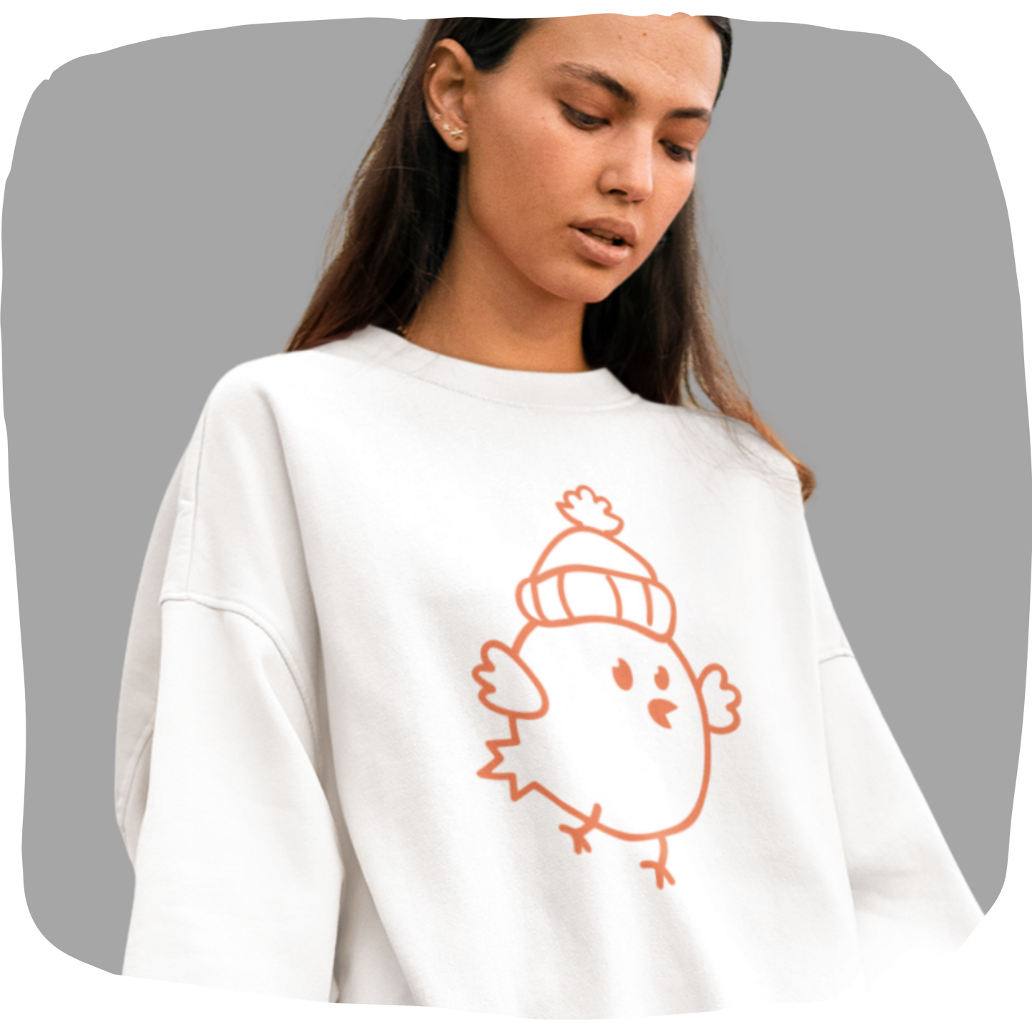 Pull en coton bio surdimensionné – Petit oiseau minimaliste