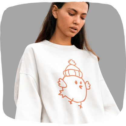 Pull en coton bio surdimensionné – Petit oiseau minimaliste