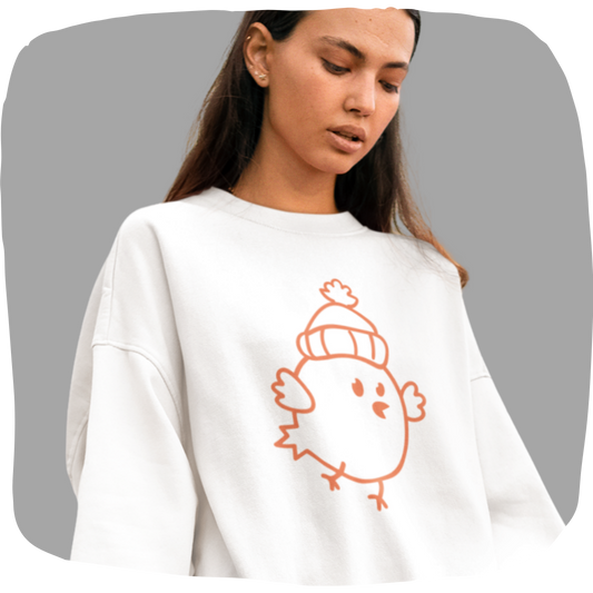 Pull en coton bio surdimensionné – Petit oiseau minimaliste
