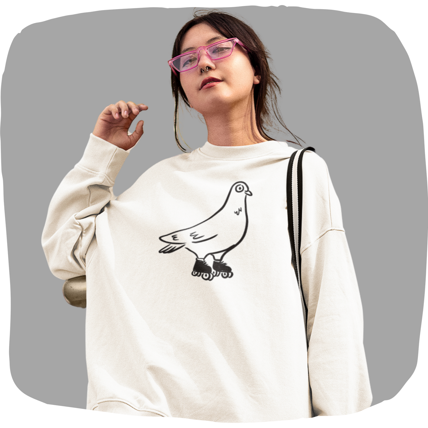 Pull en coton bio surdimensionné – Pigeon à roulettes