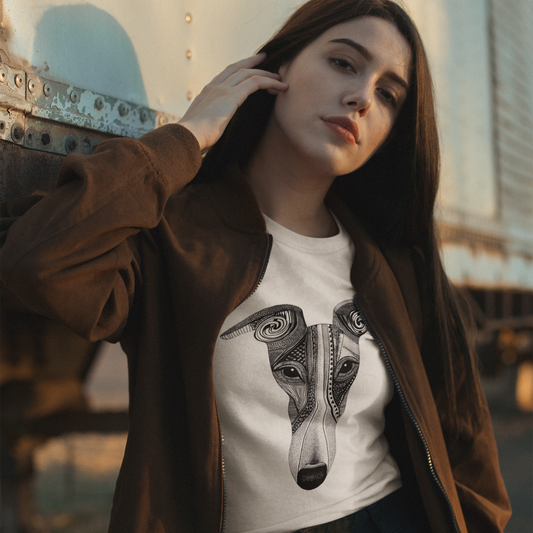 T-shirt femme en coton bio – Illustration artistique de lévrier