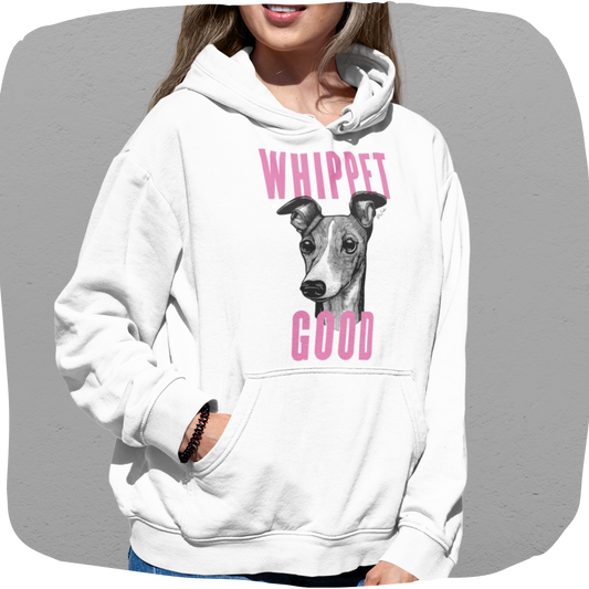 Sweat à capuche en coton bio – Imprimé humoristique citation Whippet Good