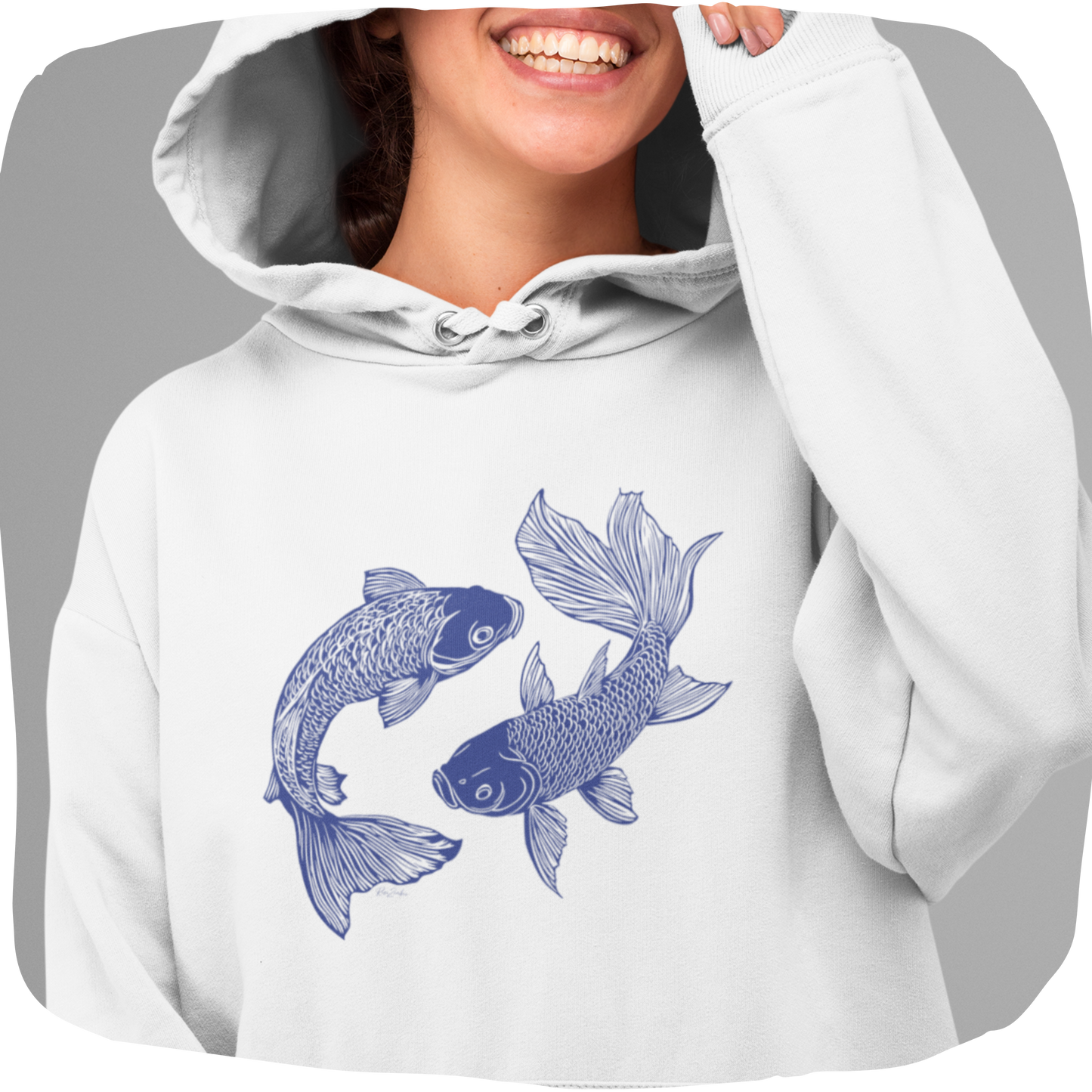 Sweatshirt à capuche en coton bio – Poissons en style sérigraphie
