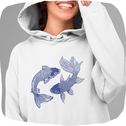 Sweatshirt à capuche en coton bio – Poissons en style sérigraphie
