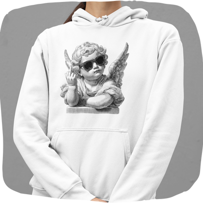 Sweat à capuche en coton bio – Imprimé humoristique d'un ange rebelle