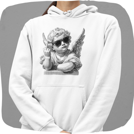 Sweat à capuche en coton bio – Imprimé humoristique d'un ange rebelle