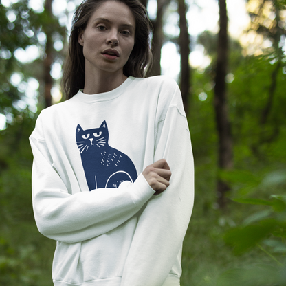 Pull en coton bio – Épaisseur moyenne – Imprimé chat minimaliste
