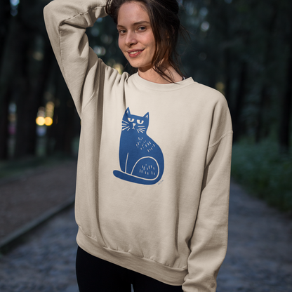 Pull en coton bio – Épaisseur moyenne – Imprimé chat minimaliste