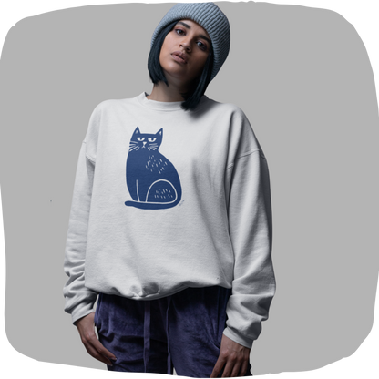 Pull en coton bio – Épaisseur moyenne – Imprimé chat minimaliste