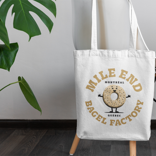Sac tote en matériaux recyclés - Imprimé bagel souvenir de Montréal