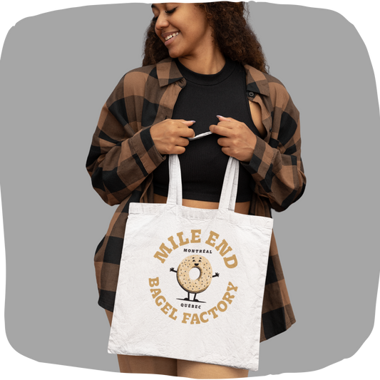 Sac tote en coton écolo - Imprimé bagel souvenir de Montréal