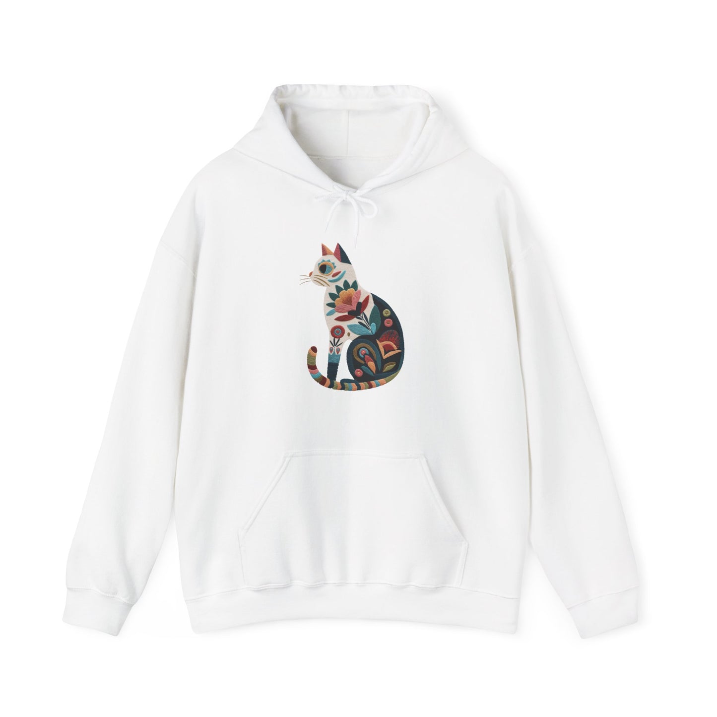 Sweat à capuche en coton durable – Chat au motif fleuri