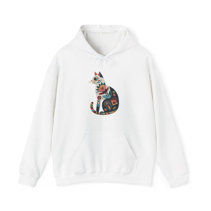 Sweat à capuche en coton durable – Chat au motif fleuri