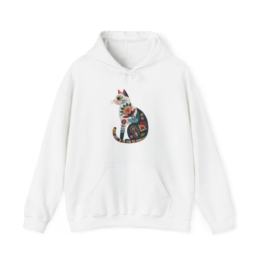 Sweat à capuche en coton durable – Chat au motif fleuri