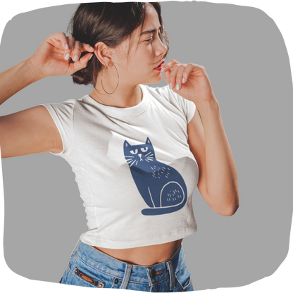 T-shirt court en coton bio prérétréci - Imprimé de chat ludique