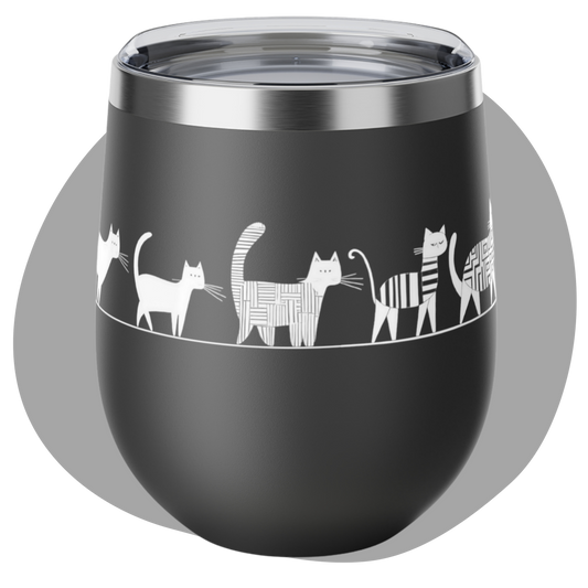 Gobelet 12 oz en inox - Imprimé amusant de chats marchant en file