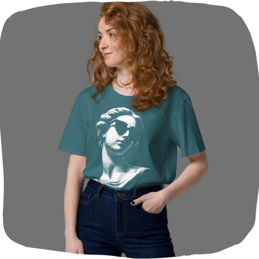 T-shirt en coton bio – Buste de femme antique avec lunettes