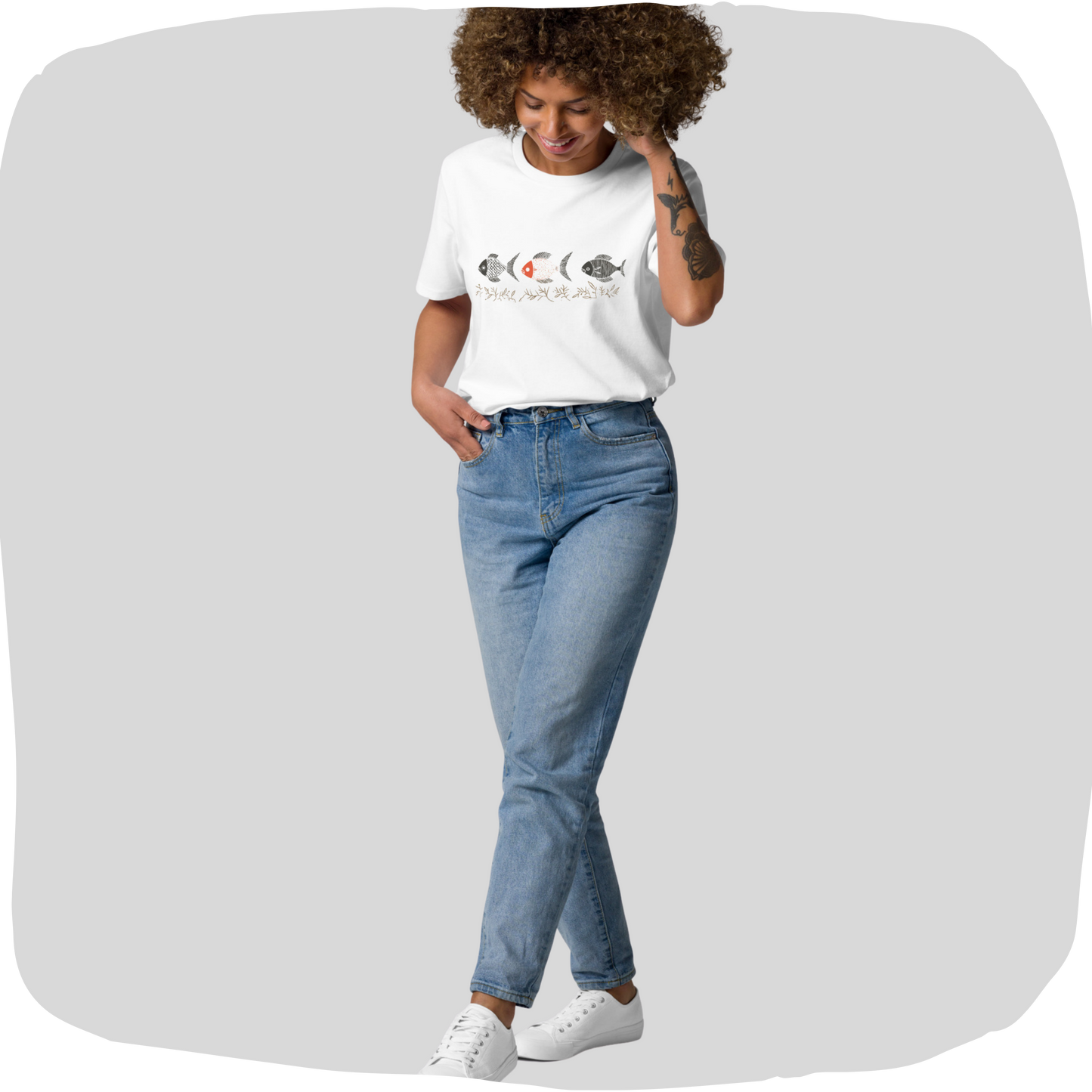 T-shirt femme en coton biologique - Motif de poisson