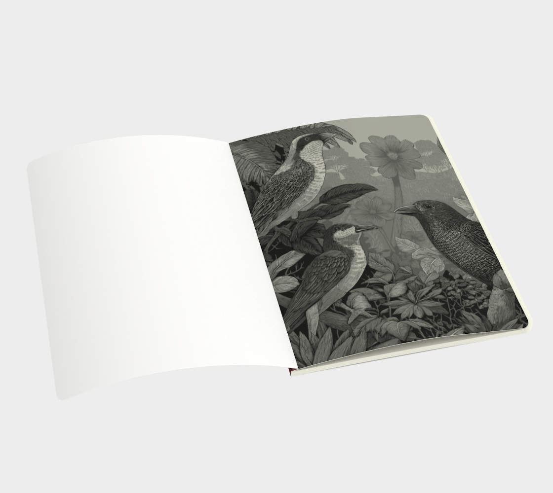 Grand carnet papier recyclé — Illustration perroquet tropical, tons rose et bordeaux