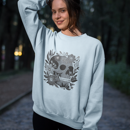 Pull en coton éthique - Crâne fleuri style gothique