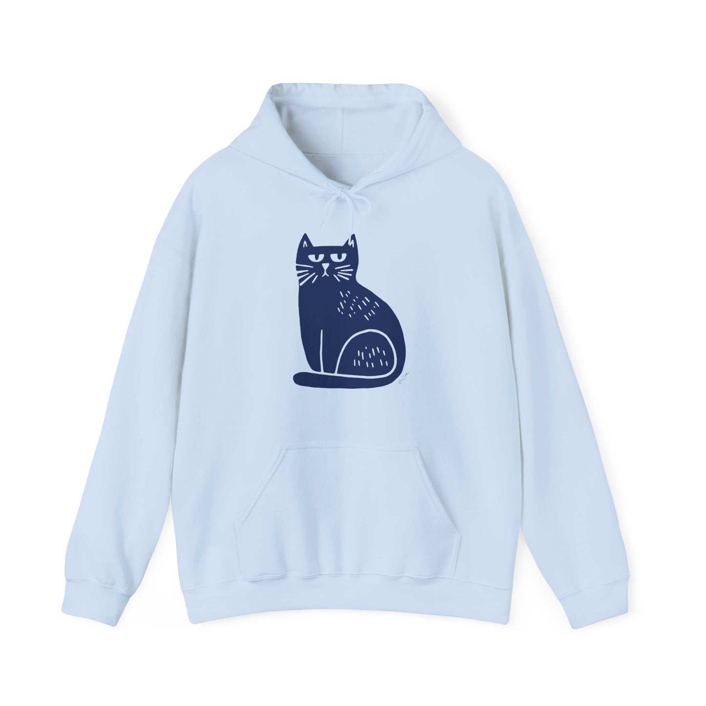 Sweat à capuche en coton durable – Chat bleu minimaliste