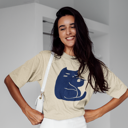 T-shirt en coton bio oversize - Chat relax