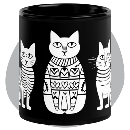 Tasse noire en céramique 11 oz - Imprimé de chats
