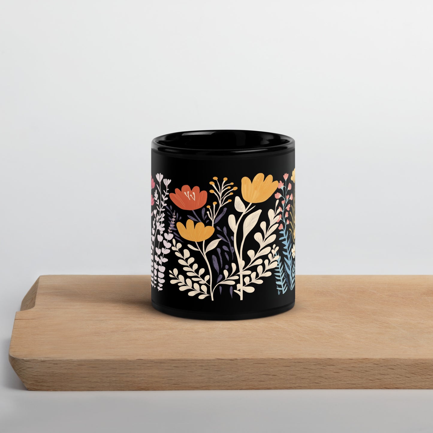 Tasse noire — Illustration fleurs sauvages multicolores