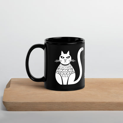 Tasse noire en céramique de 11 oz - Imprimé de chats