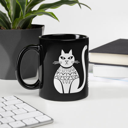 Tasse noire en céramique de 11 oz - Imprimé de chats