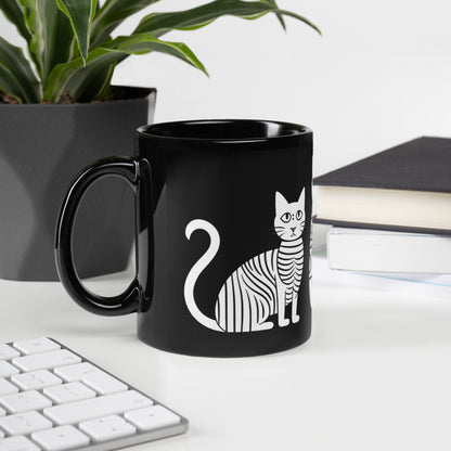 Tasse noire en céramique 11 oz - Imprimé de chats