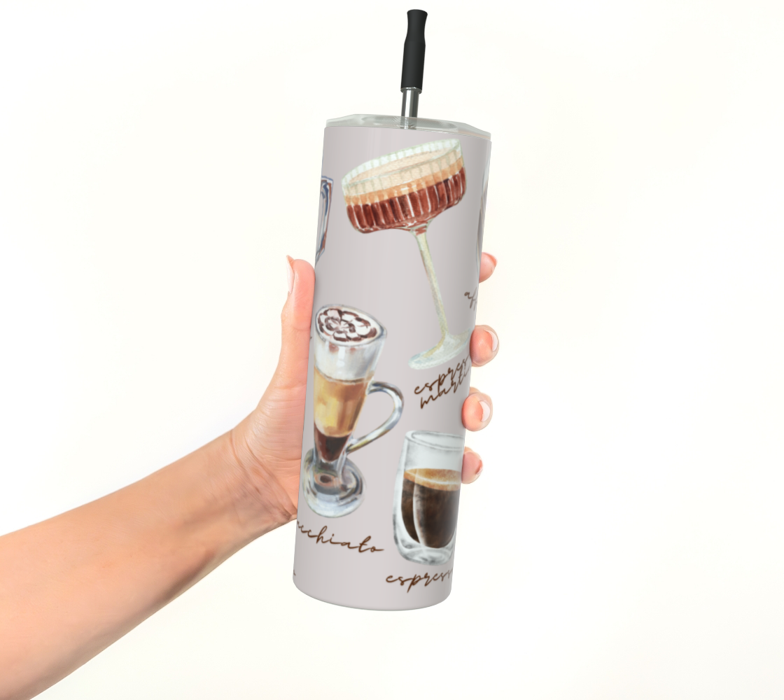 Gobelet en inox 20 oz avec paille réutilisable – Thématique café