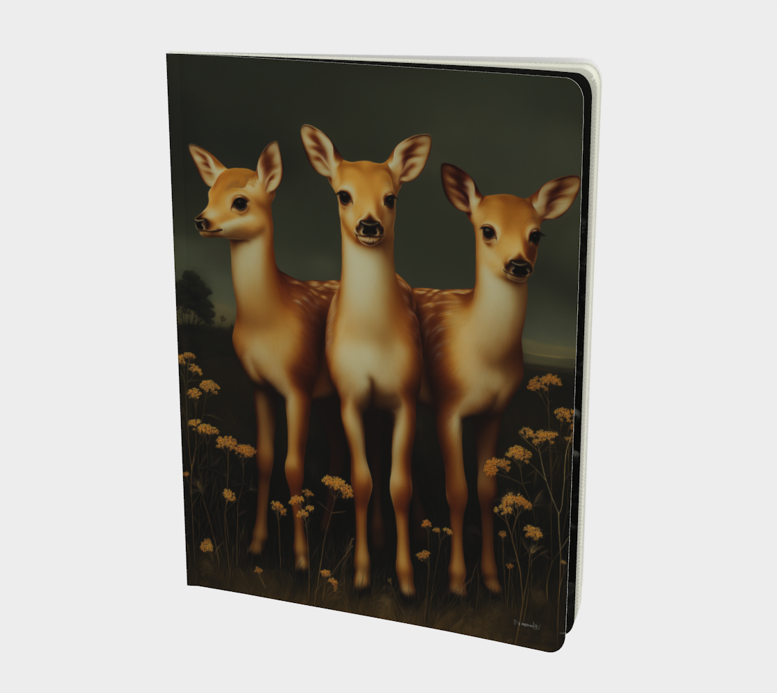 Gramd carnet papier recyclé — Trio de faons, illustration style peinture ancienne
