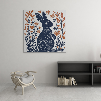 Póster ecológico - Impresión de conejo estilo linograbado