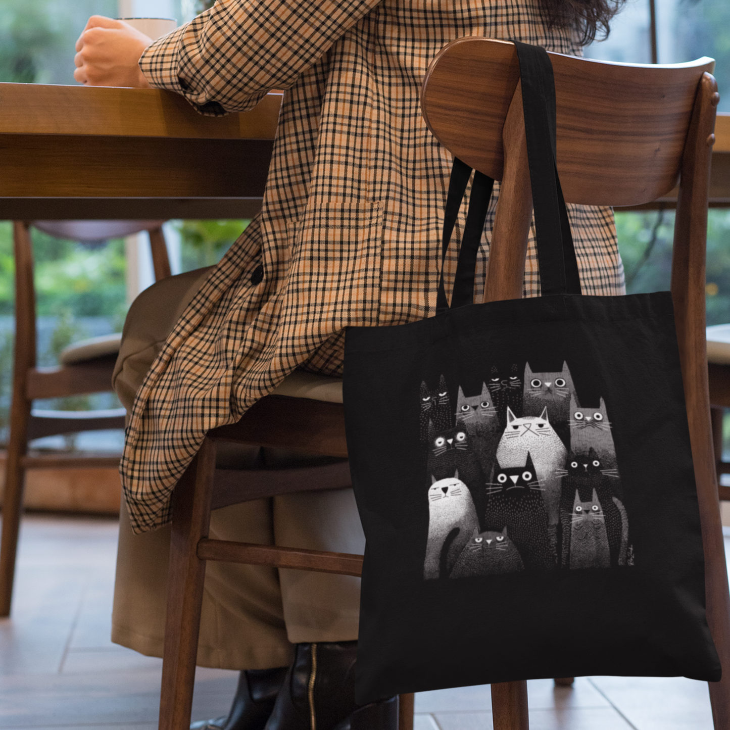 Sac tote noir en coton bio - Gang de chats