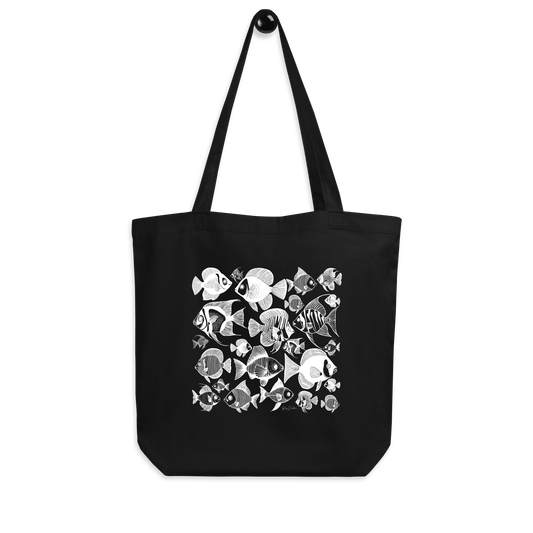 Sac tote noir en coton bio Mako - Motif marin - rose zombie