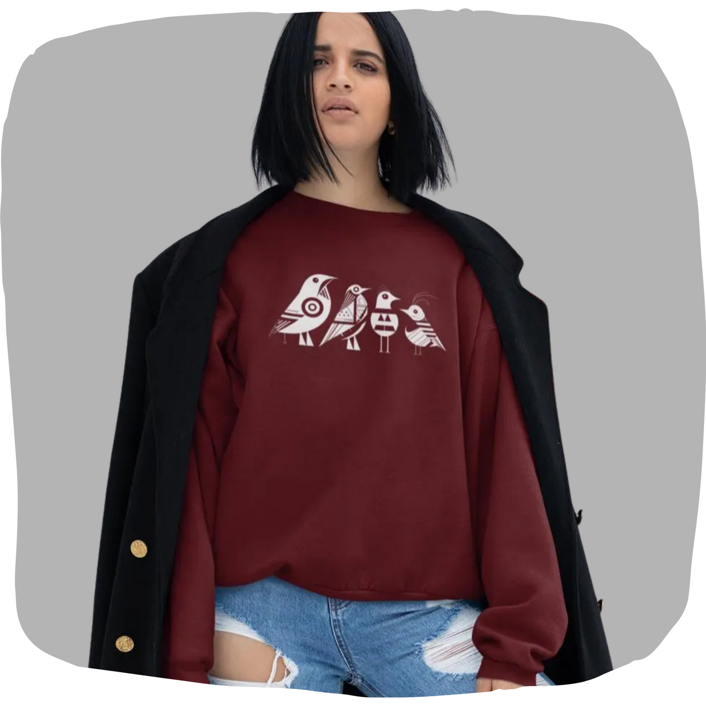 Pull en coton durable – Motif d'oiseaux géométriques