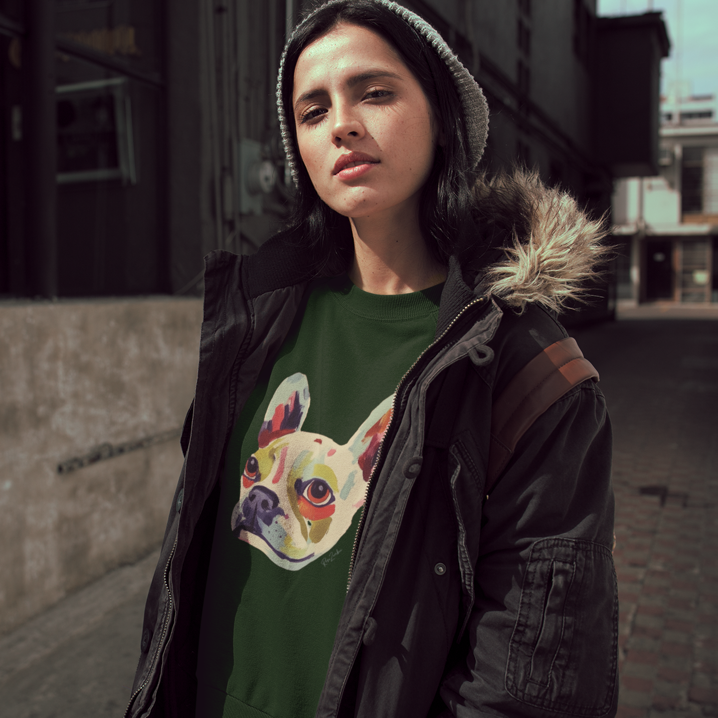 Sustainable Cotton Sweater - Colorful French Bulldog