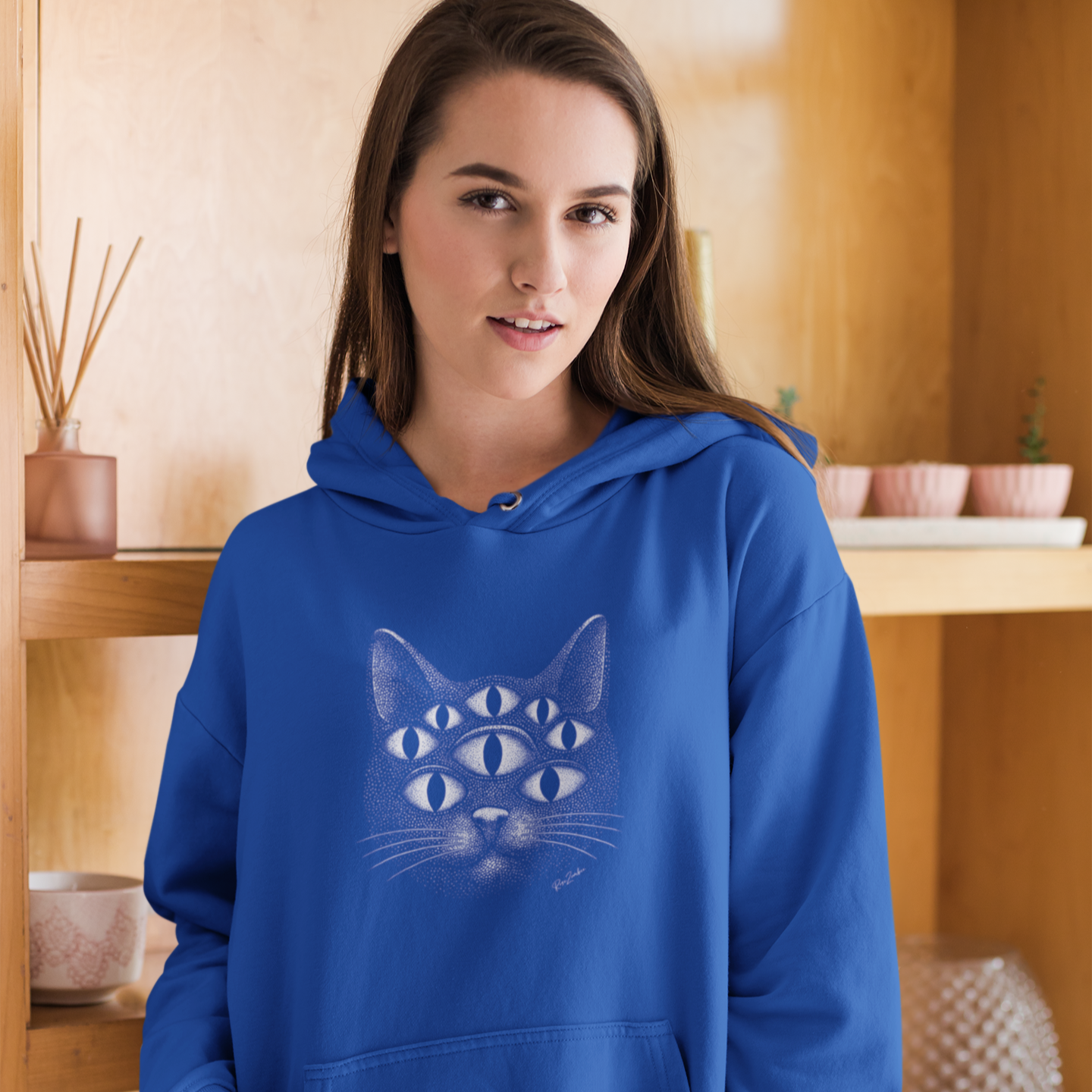 Sweat à capuche en coton durable – Chat psychédélique à 8 yeux