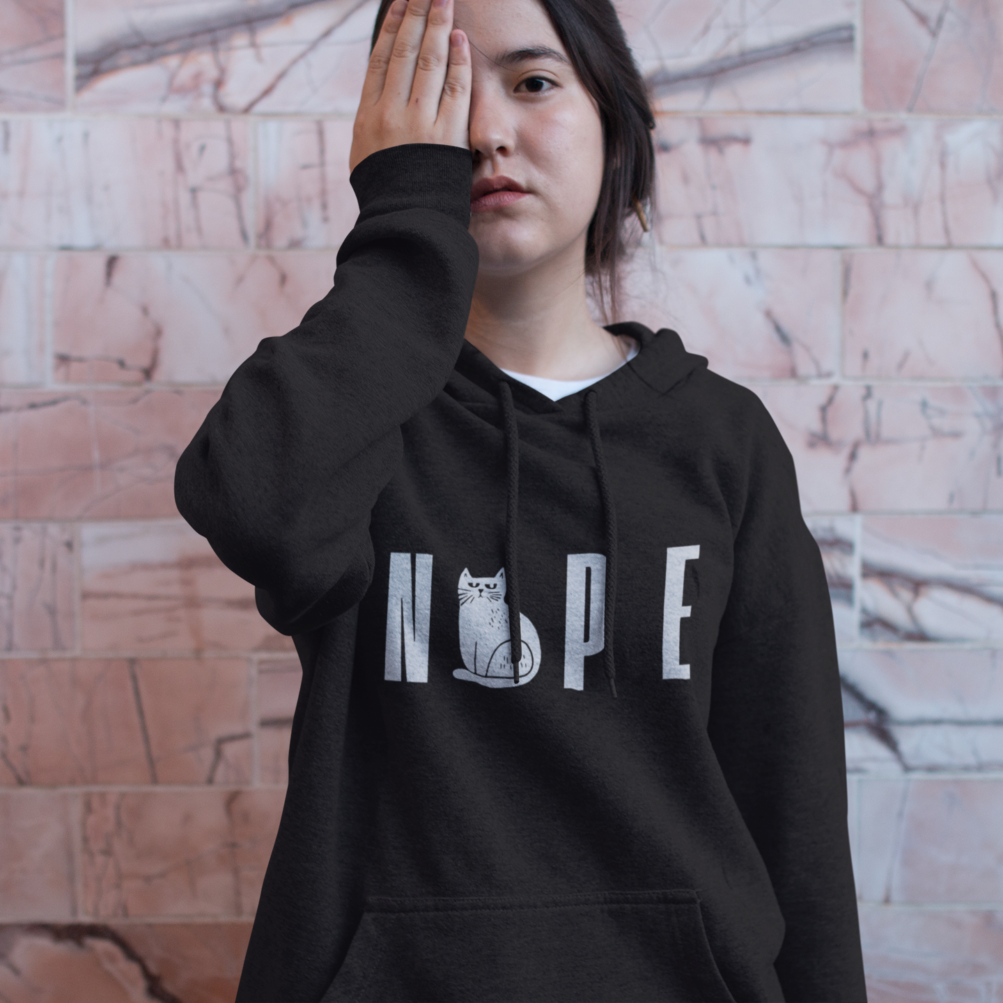 Sweat à capuche en coton bio - Chat ludique et minimaliste