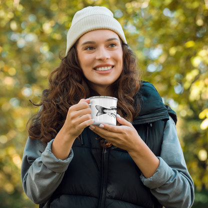 Tasse émaillée  noir et blanc — Truite mouchetée en illustration dotwork