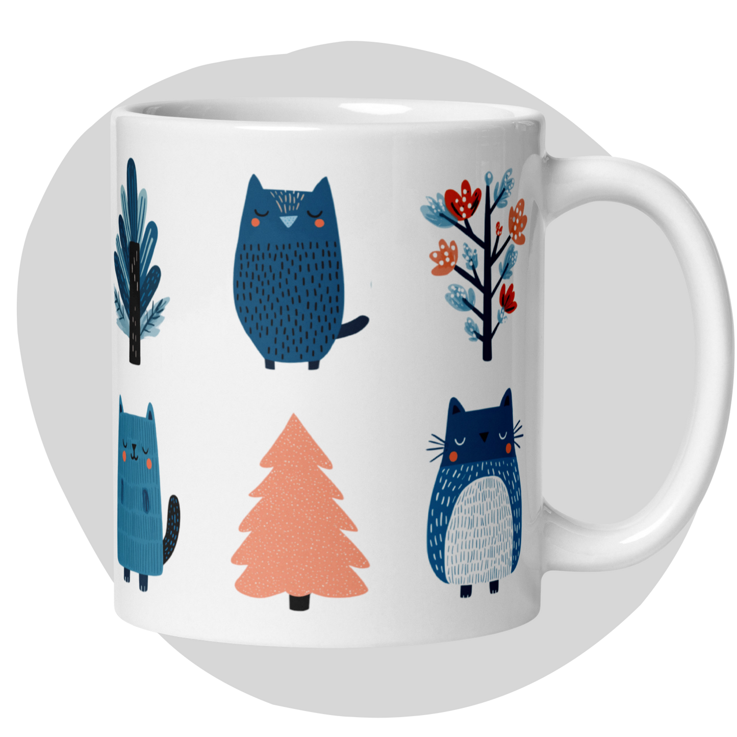 Tasse blanche en céramique — llustration scandinave d'animaux de forêt nordique